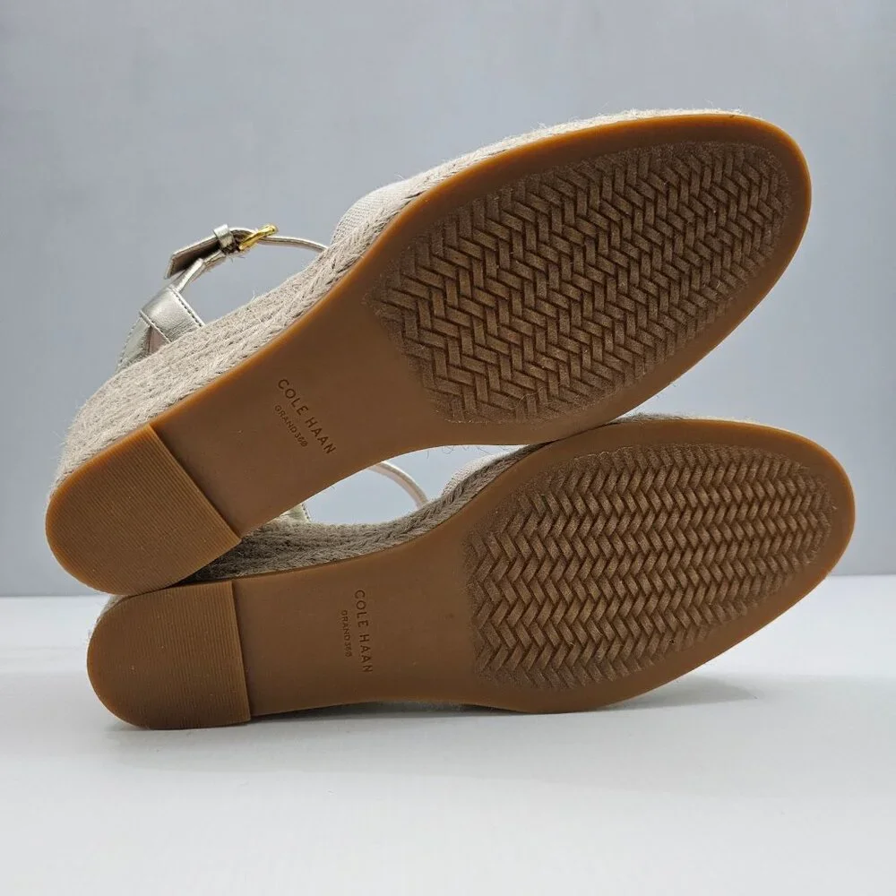 Cole Haan Cloudfeel Espadrille Wedge II Womens 9.5 Linen Soft Gold Summer NEW